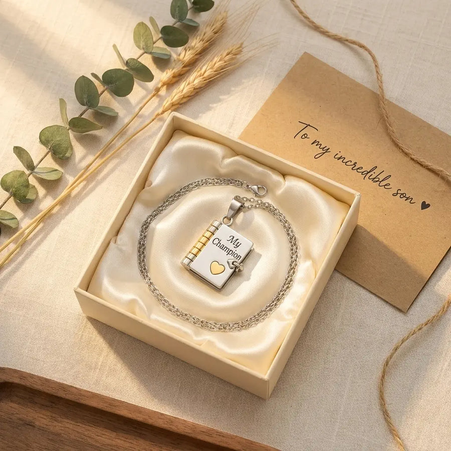 Real opening book locket — 7 engraved pages.