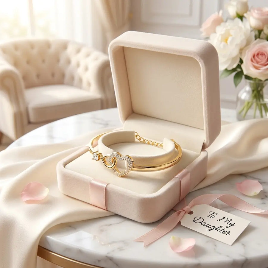 Infinity loop + crystal pavΓ© heart β sparkles in any light.