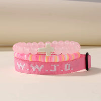 2Pcs/3Pcs/5Pcs What Would Jesus Do Wwjd Bracelets Women Cross Bracelet He Would Love First Pink Elevated Faith Braclet Christian