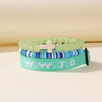 2Pcs/3Pcs/5Pcs What Would Jesus Do Wwjd Bracelets Women Cross Bracelet He Would Love First Pink Elevated Faith Braclet Christian