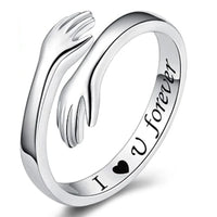 Lettering Silver Color Warmly Embraced Love Hug Open Ring for Women Cute Creative Hands Embracing Adjustable Rings Jewelry