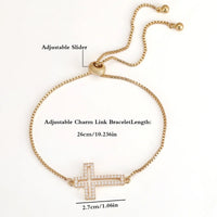 Stylish Copper Set Zirconium Cross Bracelet Men'S and WOMEN'S Gold Silver Color Simple Adjustable Chain Bracelet Party Jewelry