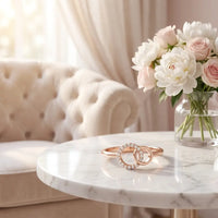 Big Sis Little Sis rose gold interlocking circles 
ring crystal pavé marble luxury cream velvet