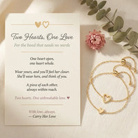 Matching Hearts Bracelet Set with Two Hearts 
One Love message card — heartfelt mother 
daughter sister best friend keepsake gift