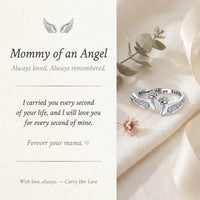 Mommy of an Angel ring with memorial card 
reading I carried you every second of your 
life — heartfelt sympathy gift for pregnancy 
loss
