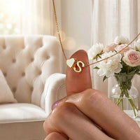 My Lover's Heart Initial necklace gold three initials 
A B C personalized hearts cream velvet luxury hero