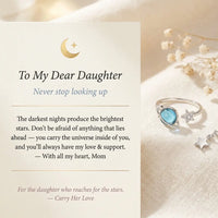 Never stop looking up affirmation message card 
with Star and Moon silver ring — heartfelt 
celestial reminder gift from mom to daughterw