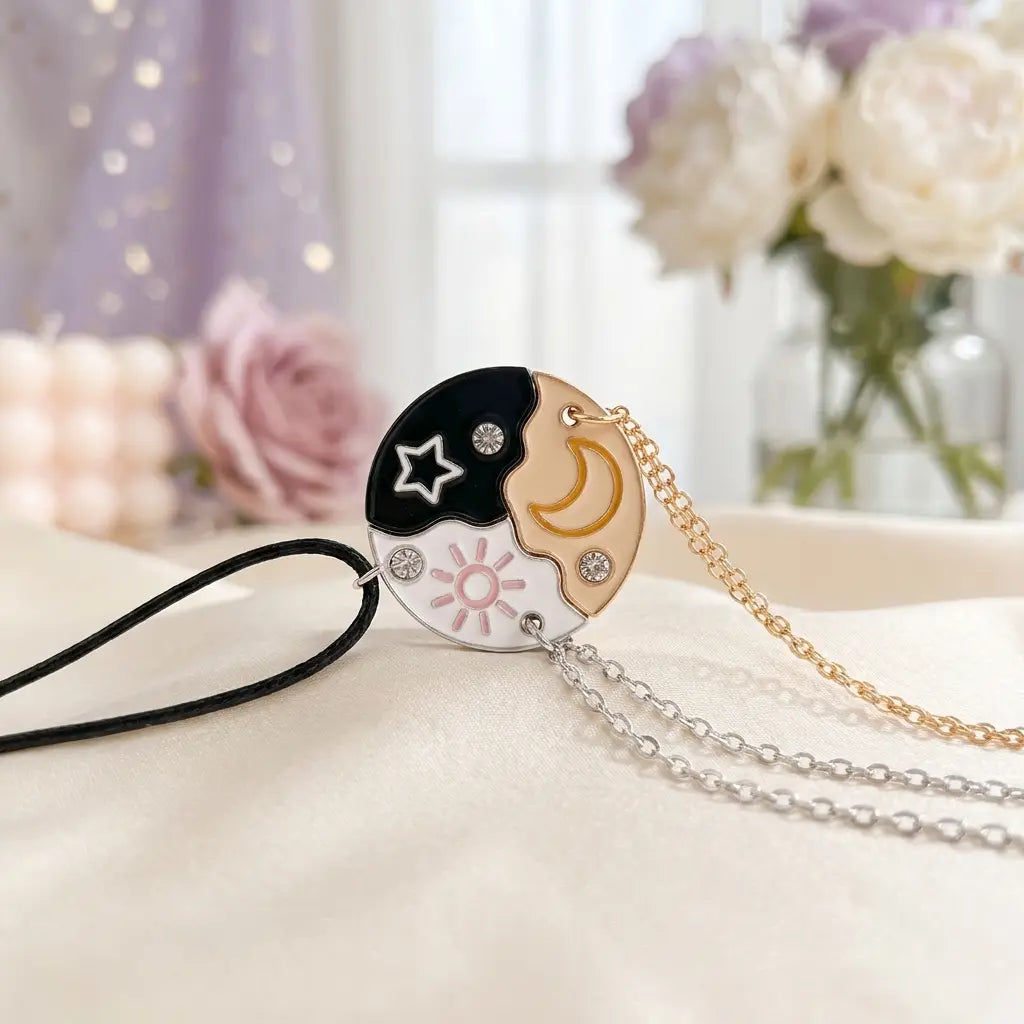 Magnetic Sun, Moon & Stars Necklace Set — Apart in Life,  Together Forever