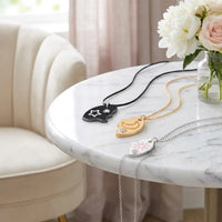Sun moon stars magnetic necklace set three pendants separate showing different chain styles