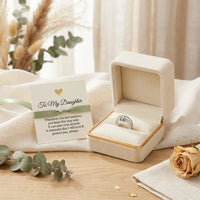 To My Daughter fidget ring in cream velvet gift 
box with heartfelt message card — gift-ready 
sentimental anxiety relief present