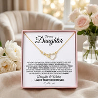 To My Daughter Linked Forever necklace gold version in pink gift box with heartfelt mother message card