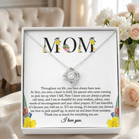 To My Mom Love Knot necklace with floral MOM message 
card in luxury gift box silver pendant