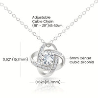 Love knot pendant specifications 6mm cubic zirconia 
center 18 to 20 inch adjustable cable chain dimensions