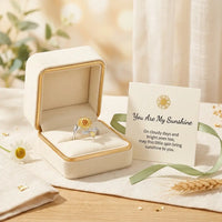 You Are My Sunshine sunflower ring in cream velvet 
gift box with heartfelt message card — gift-ready 
sunshine present